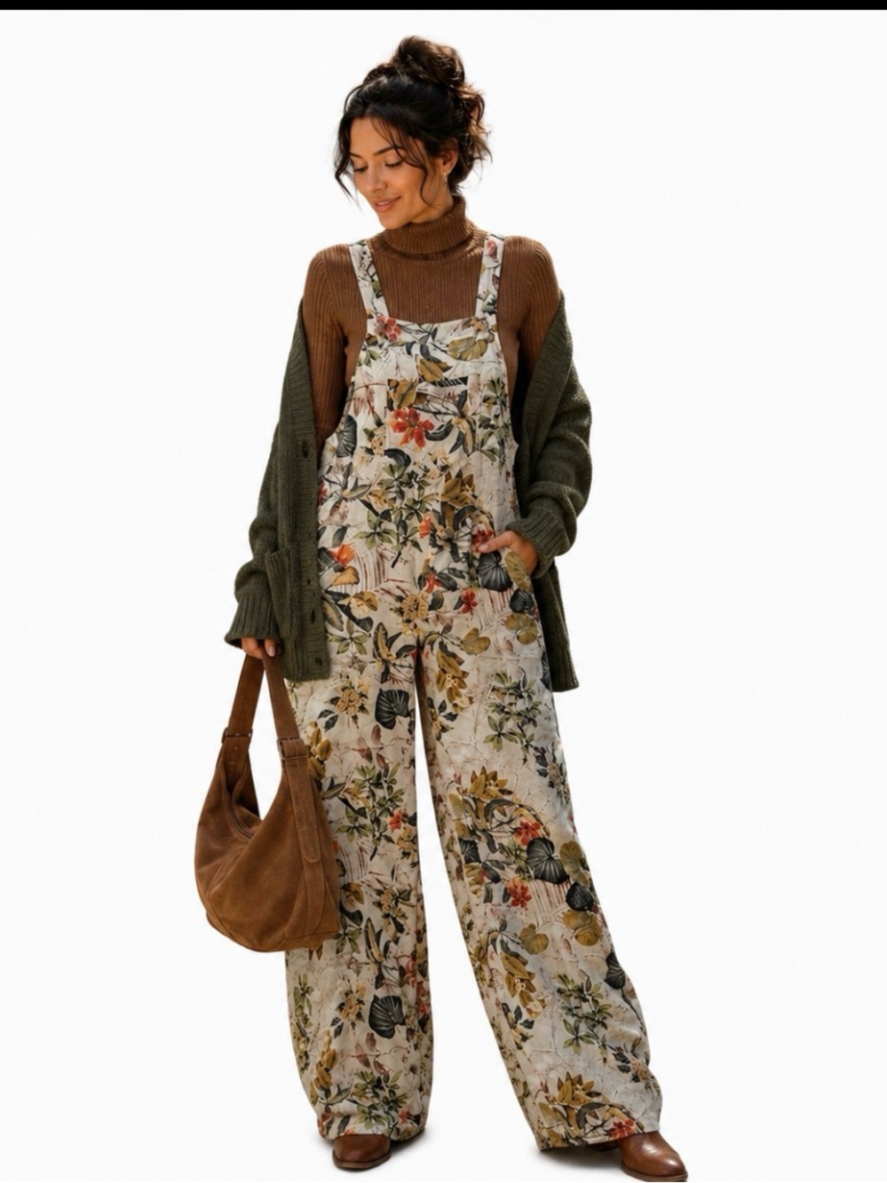 Floral Botanical Wide‑Leg Overalls Jumpsuit w/ Pockets Cottagecore Artsy XL